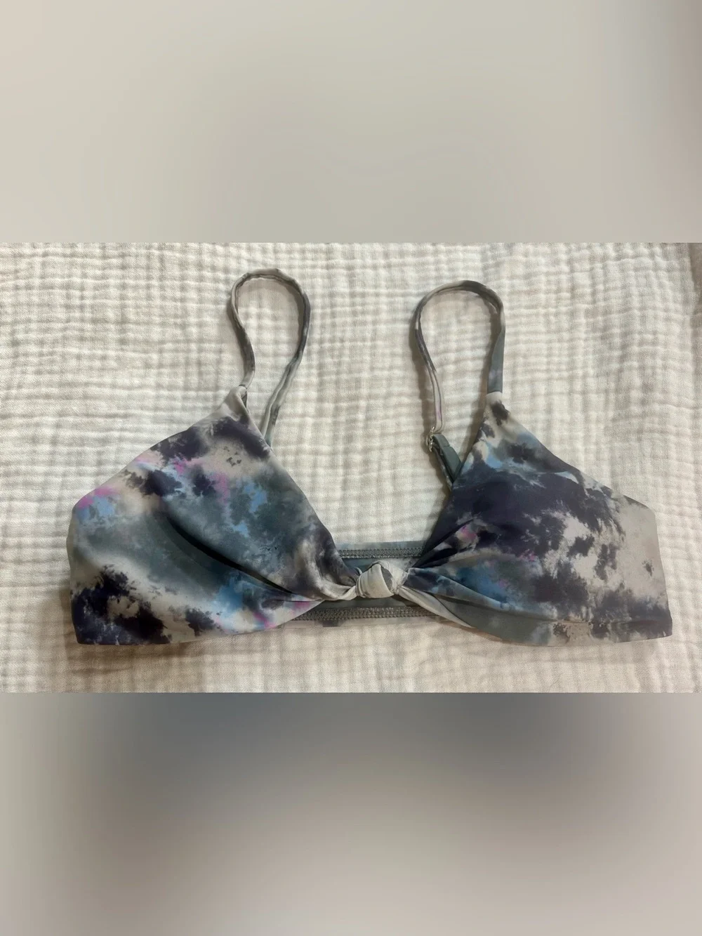 Adonna Tie-Dye Knot Bikini Top - Gray, Blue & Pink Accents